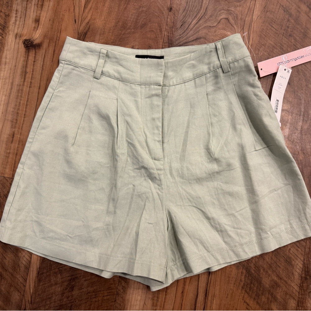 Aqua Sage Linen-Blend Shorts